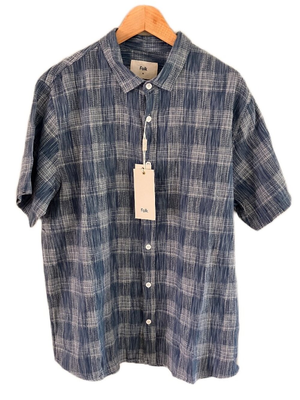 British Designer FOLK William S/S Revere Shirt Men's Size  L / XL Blue NWT